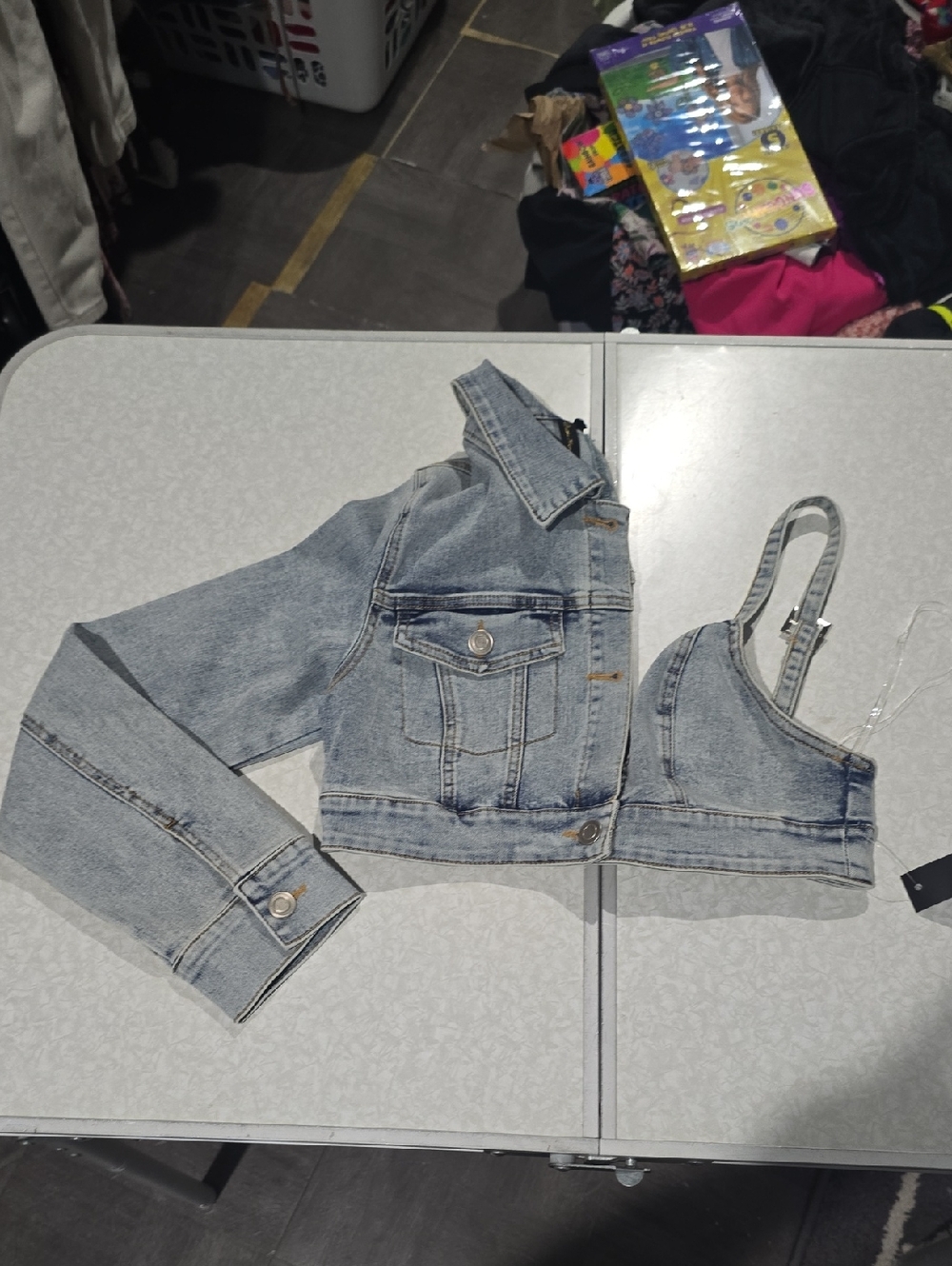 Edge Denim Asymmetric Cropped Jacket Top - Light Wash Blue NWT Size Small - Picture 13 of 16